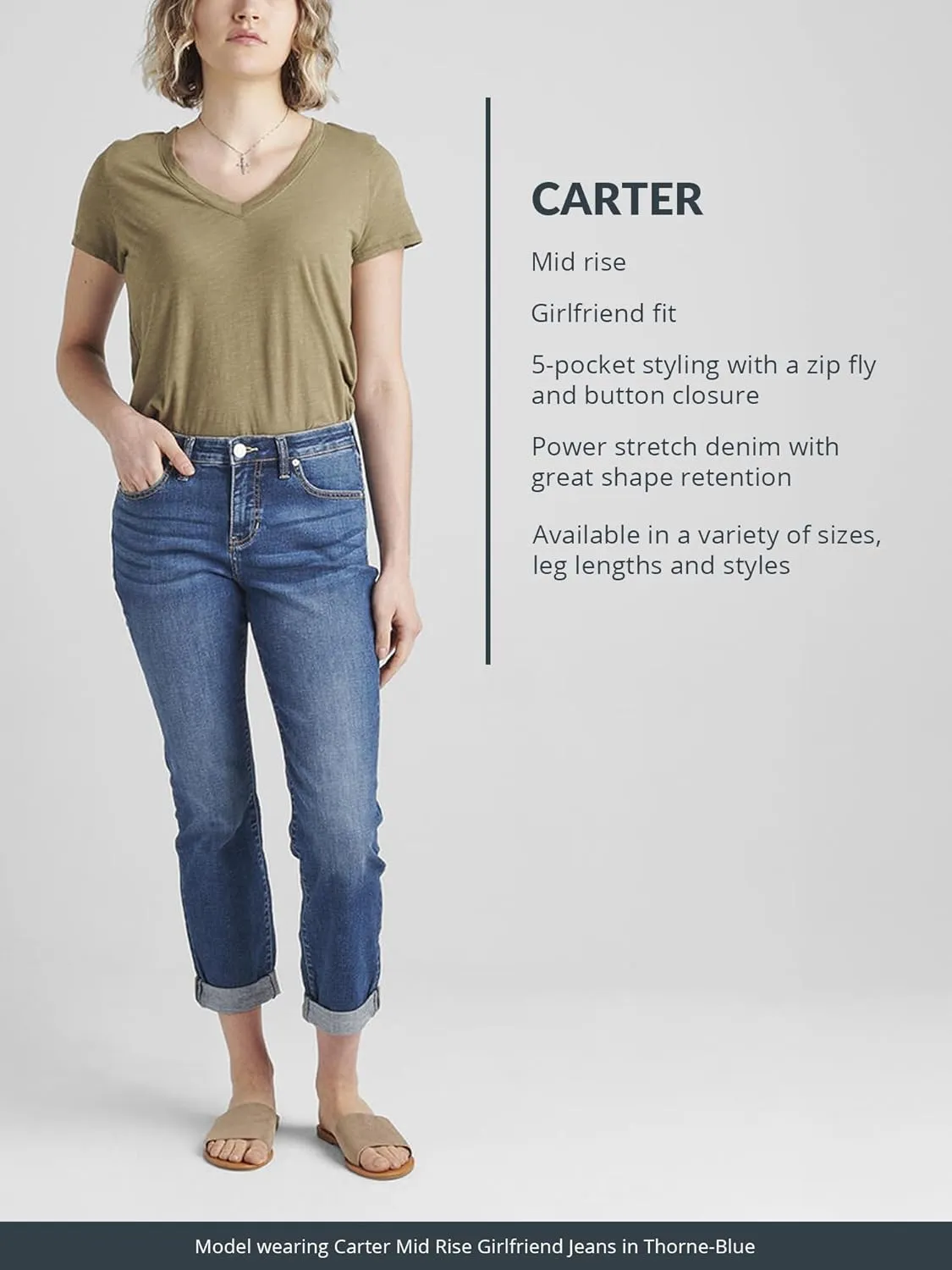 JAG Women's Plus Size Carter Mid Rise Girlfriend Jeans