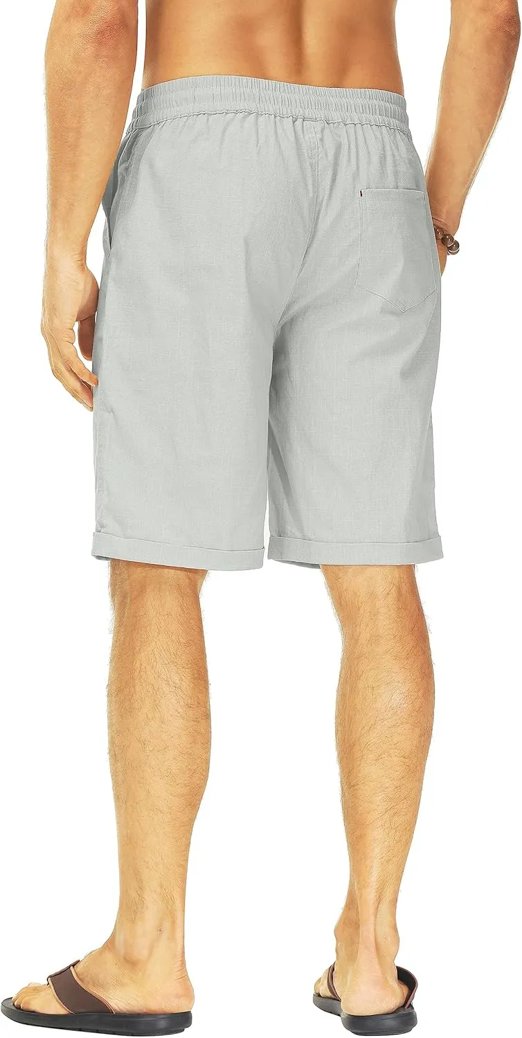 Janmid Men's Linen Shorts Casual Elastic Waist Drawstring Summer Beach Shorts