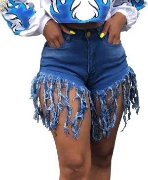 Jean Shorts for Women Juniors, Womens Casual Summer High Waisted Stretchy Frayed Raw Hem Tassels Denim Shorts