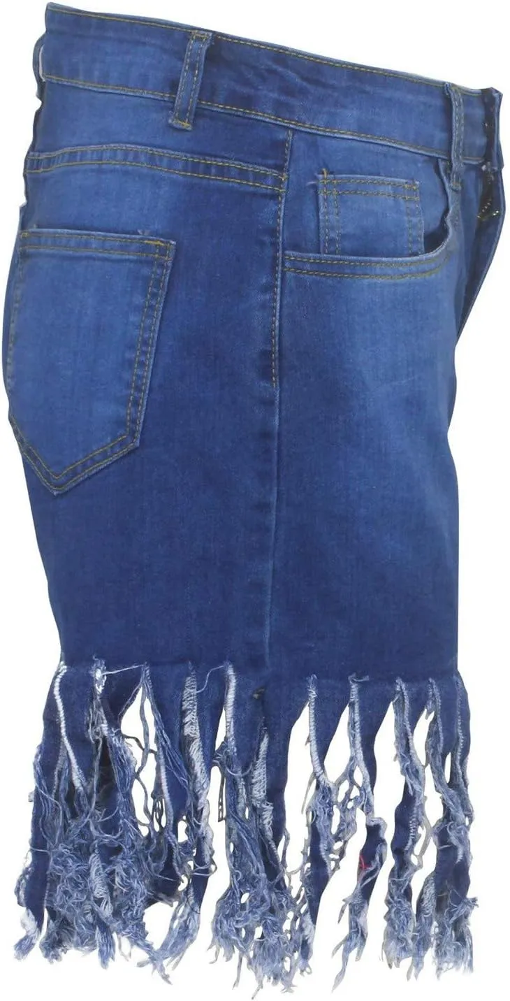Jean Shorts for Women Juniors, Womens Casual Summer High Waisted Stretchy Frayed Raw Hem Tassels Denim Shorts