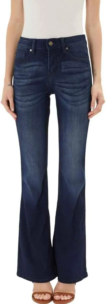 Kan Can Women's Mid Rise Flare Hem Jeans