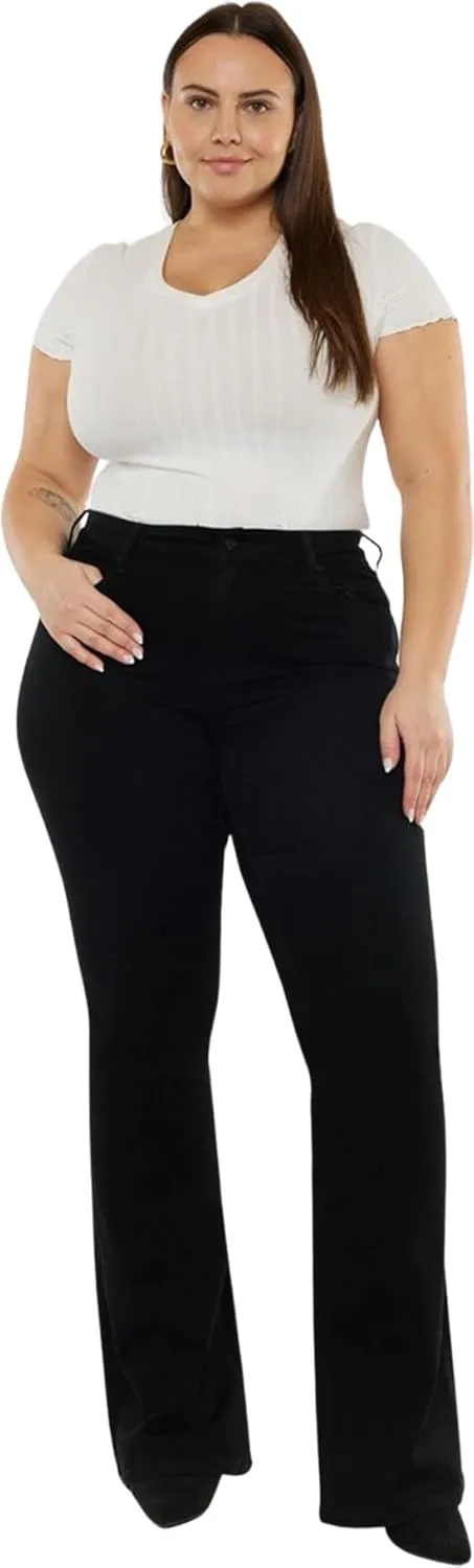 Kan Can Women's Mid Rise Flare Hem Jeans