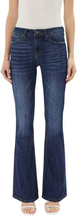Kan Can Women's Mid Rise Flare Hem Jeans