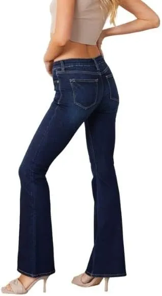 Kan Can Women's Mid Rise Flare Hem Jeans