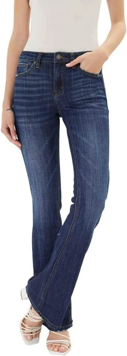 Kan Can Women's Mid Rise Flare Hem Jeans