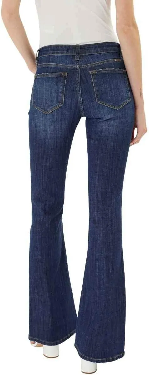Kan Can Women's Mid Rise Flare Hem Jeans