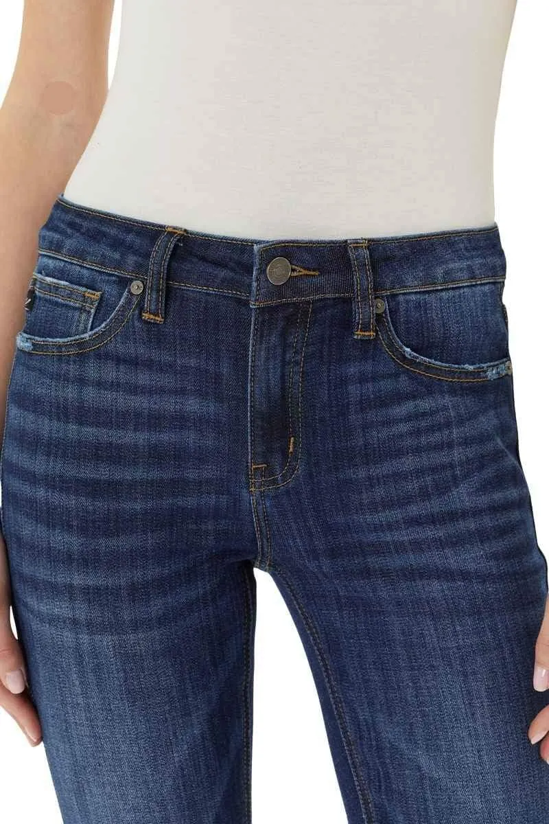 Kan Can Women's Mid Rise Flare Hem Jeans