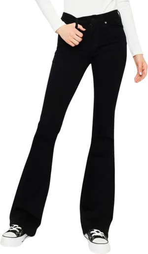 Kan Can Women's Mid Rise Flare Hem Jeans