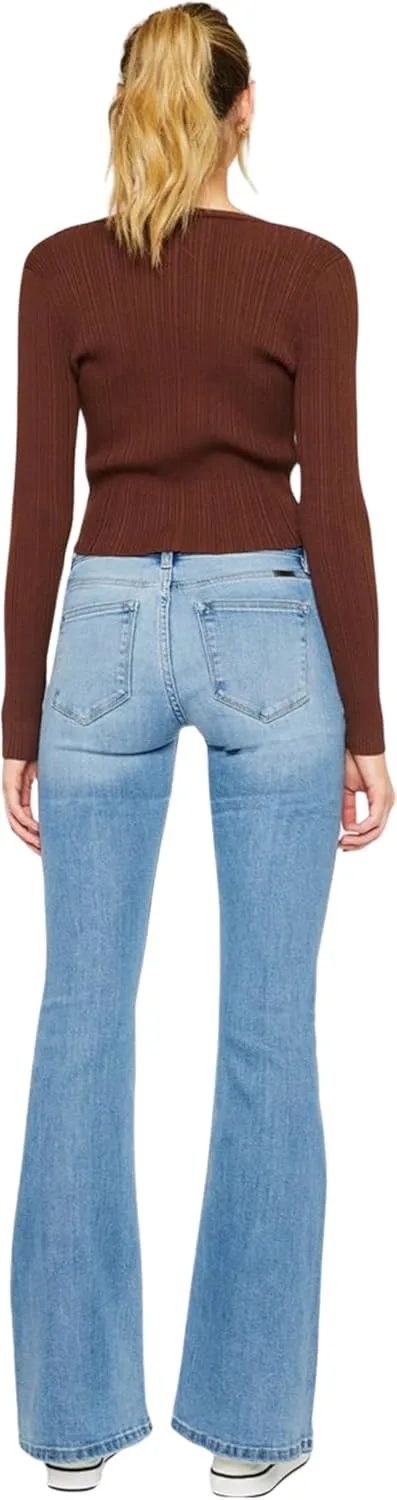 Kan Can Women's Mid Rise Flare Hem Jeans