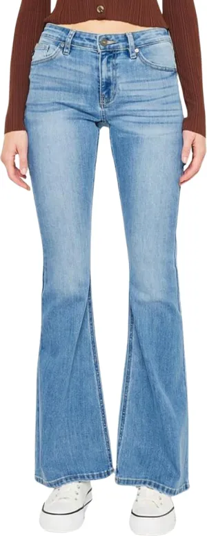 Kan Can Women's Mid Rise Flare Hem Jeans