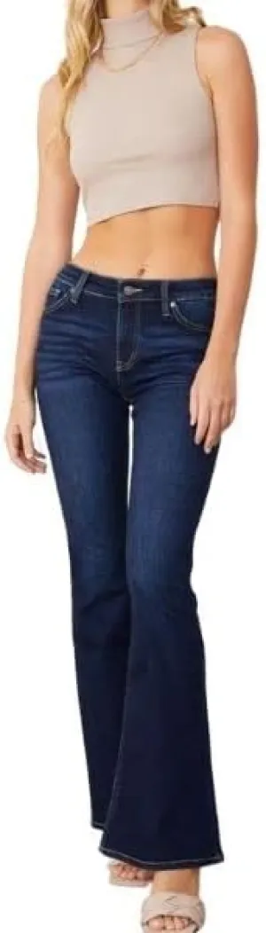 Kan Can Women's Mid Rise Flare Hem Jeans