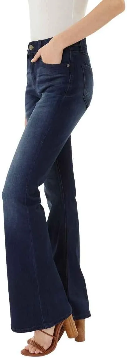 Kan Can Women's Mid Rise Flare Hem Jeans