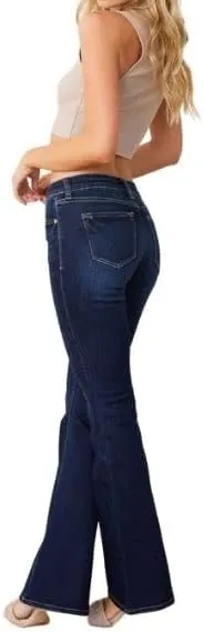 Kan Can Women's Mid Rise Flare Hem Jeans