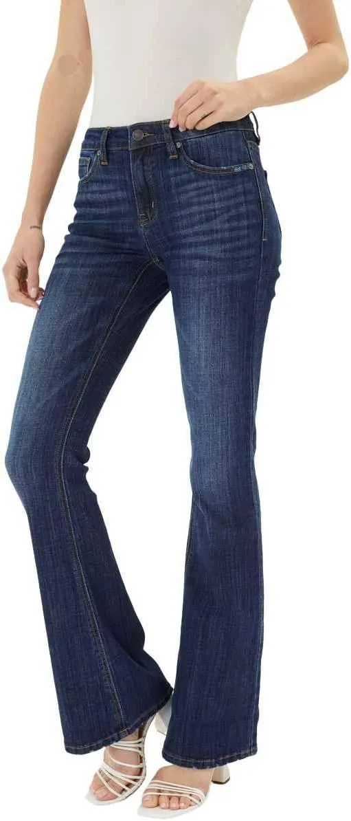 Kan Can Women's Mid Rise Flare Hem Jeans