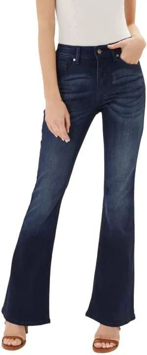 Kan Can Women's Mid Rise Flare Hem Jeans