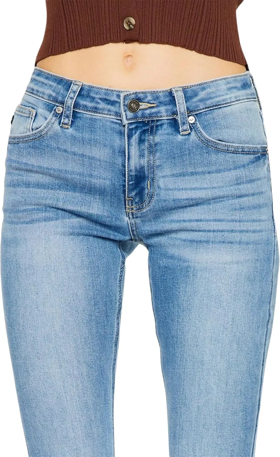 Kan Can Women's Mid Rise Flare Hem Jeans
