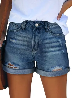 KISSMODA Denim Shorts Women Trendy Button Summer Cut Off Short Womens Jean Shorts High Waisted Denim Hot Ripped Shorts
