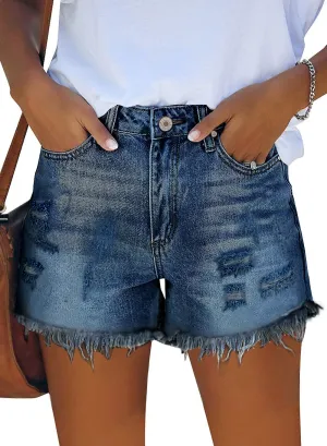 KISSMODA Denim Shorts Women Trendy Button Summer Cut Off Short Womens Jean Shorts High Waisted Denim Hot Ripped Shorts