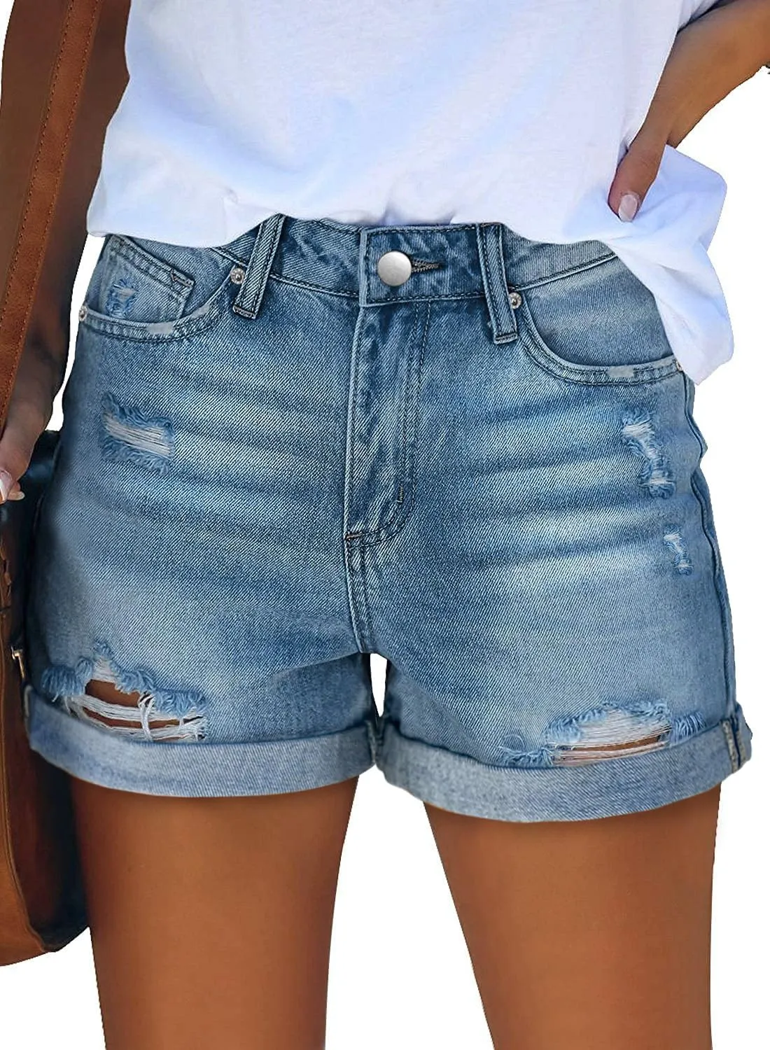 KISSMODA Denim Shorts Women Trendy Button Summer Cut Off Short Womens Jean Shorts High Waisted Denim Hot Ripped Shorts