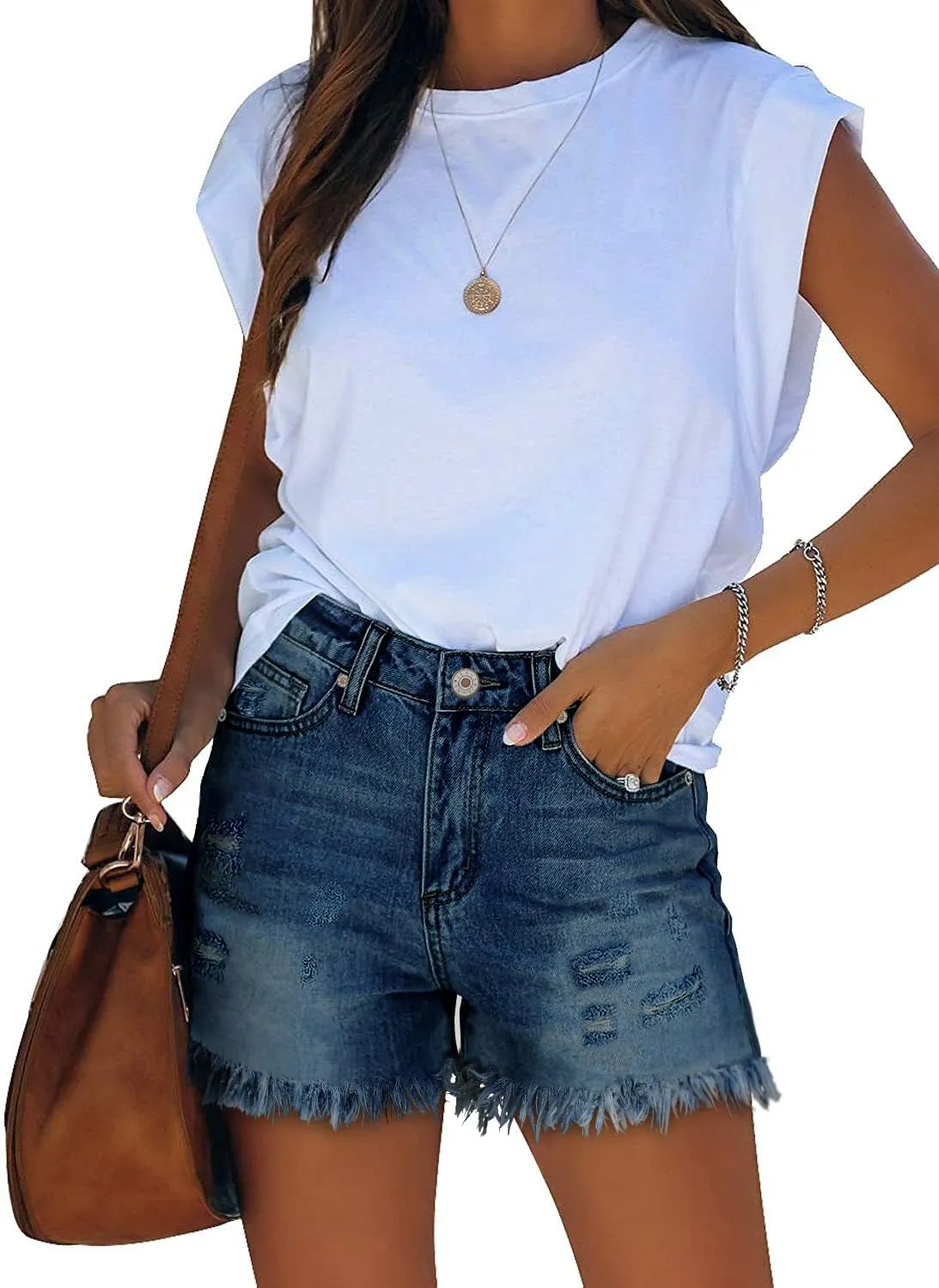 KISSMODA Denim Shorts Women Trendy Button Summer Cut Off Short Womens Jean Shorts High Waisted Denim Hot Ripped Shorts