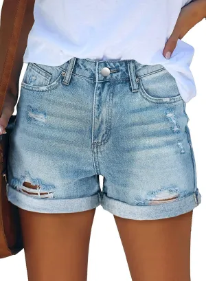 KISSMODA Denim Shorts Women Trendy Button Summer Cut Off Short Womens Jean Shorts High Waisted Denim Hot Ripped Shorts