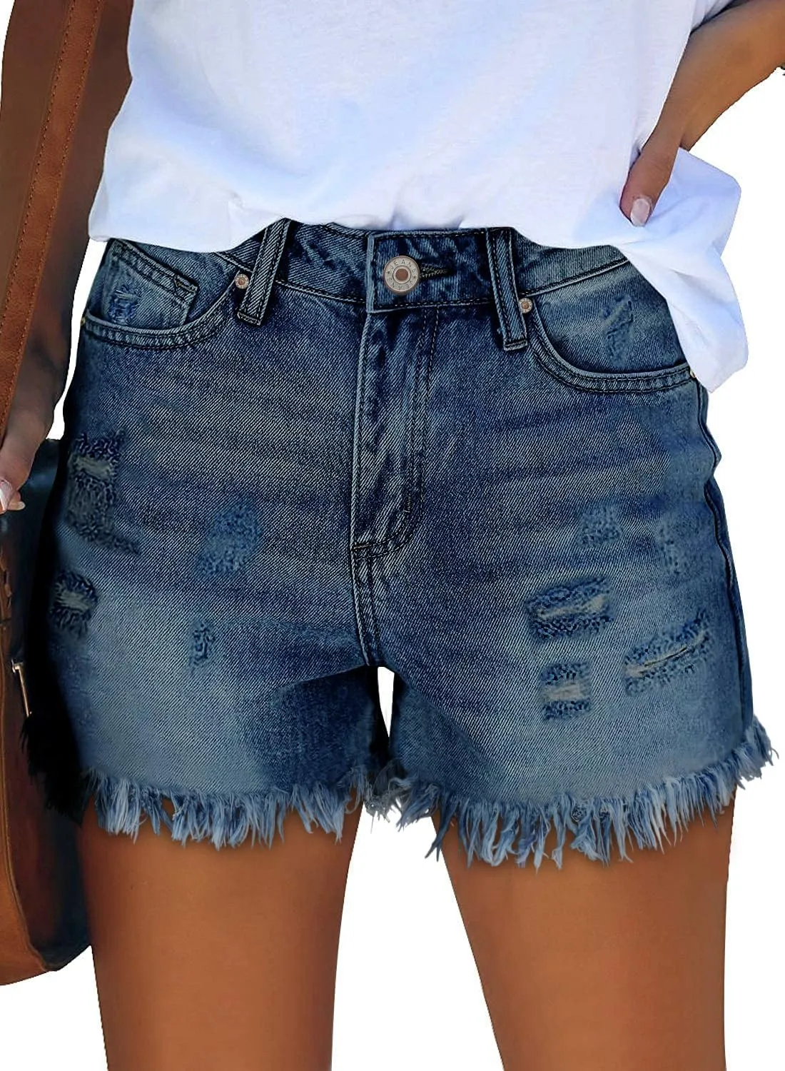 KISSMODA Denim Shorts Women Trendy Button Summer Cut Off Short Womens Jean Shorts High Waisted Denim Hot Ripped Shorts