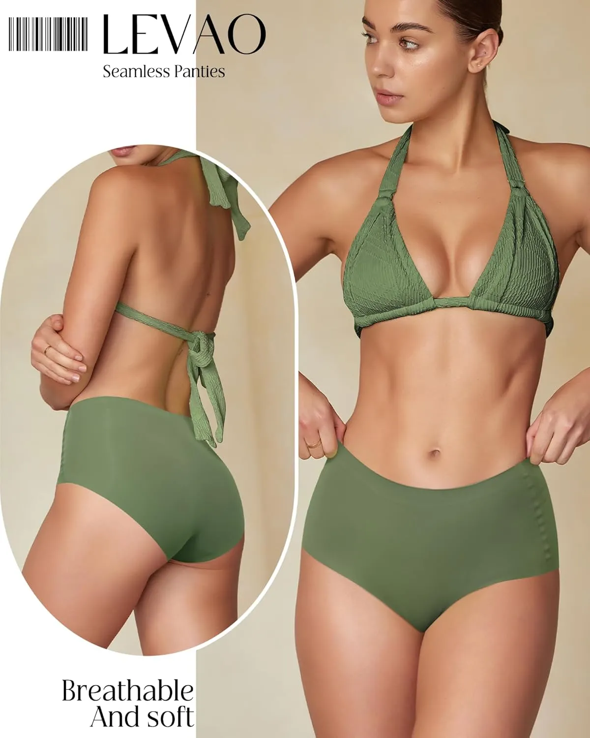 LEVAO Women's High Waisted Seamless Underwear No Show Full Coverage Briefs Stretchy Invisible Panties Cheeky Pack of 6