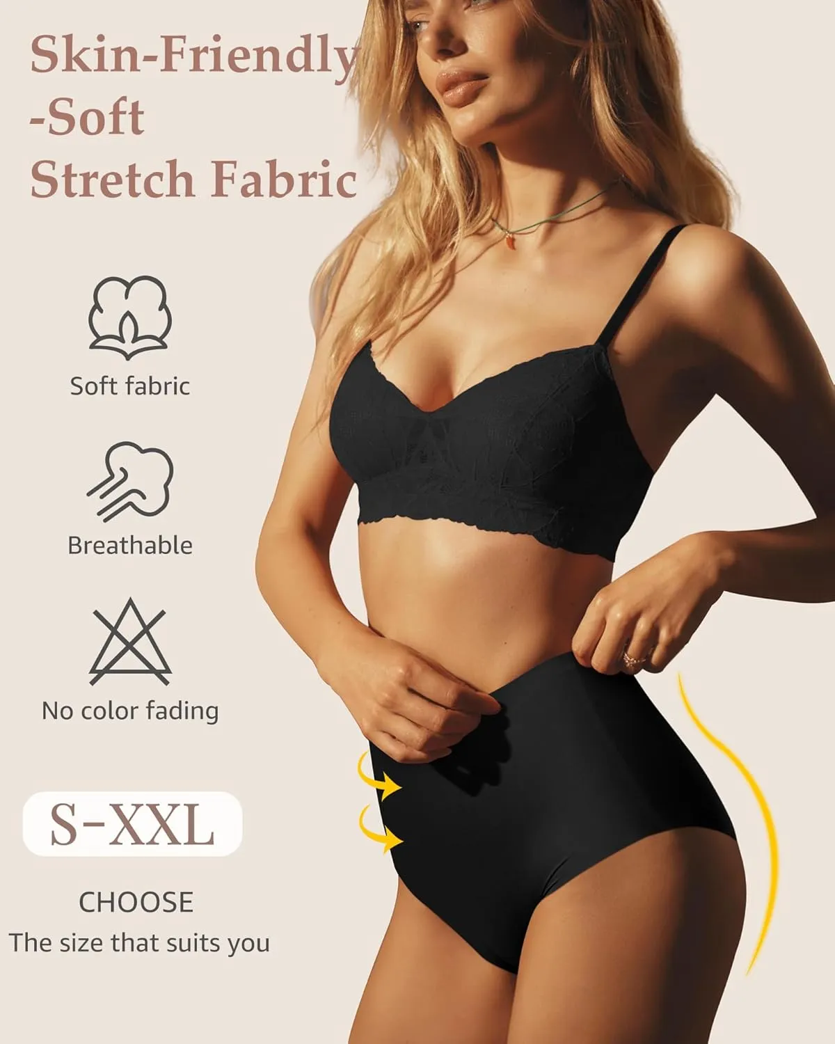 LEVAO Women's High Waisted Seamless Underwear No Show Full Coverage Briefs Stretchy Invisible Panties Cheeky Pack of 6