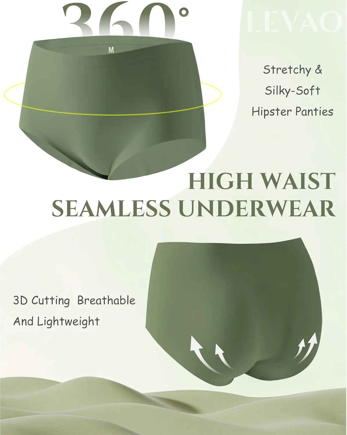 LEVAO Women's High Waisted Seamless Underwear No Show Full Coverage Briefs Stretchy Invisible Panties Cheeky Pack of 6