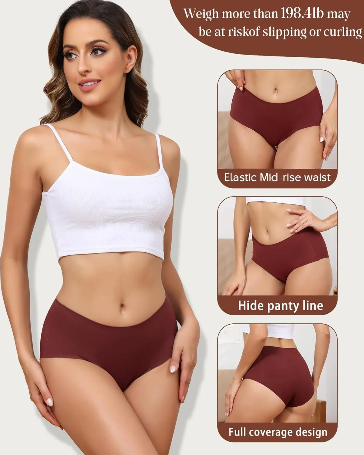 LEVAO Women's High Waisted Seamless Underwear No Show Full Coverage Briefs Stretchy Invisible Panties Cheeky Pack of 6
