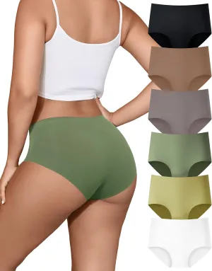 LEVAO Women's High Waisted Seamless Underwear No Show Full Coverage Briefs Stretchy Invisible Panties Cheeky Pack of 6