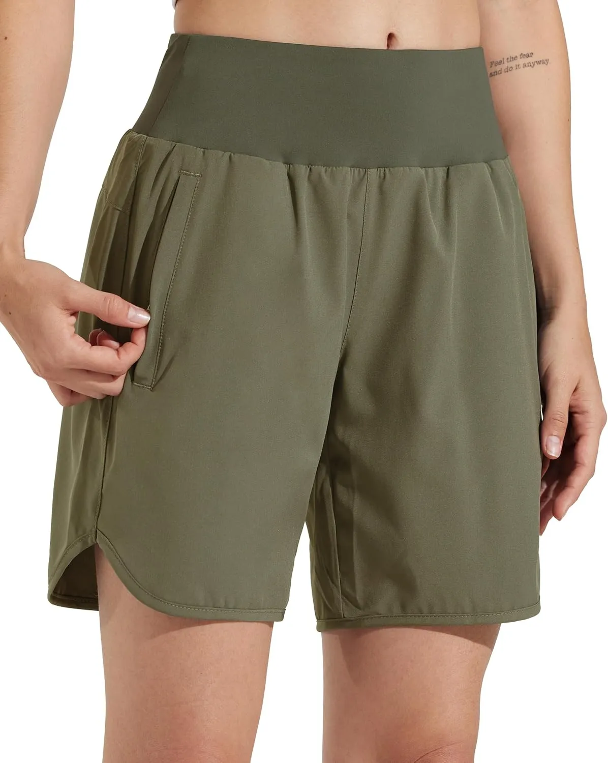 Libin Women's 7" Athletic Running Long Shorts with Liner High Waist Quick Dry Gym Workout Sports Shorts with Zipper Pocketss