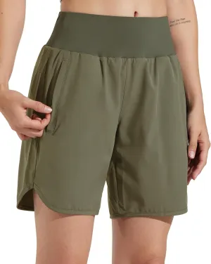 Libin Women's 7" Athletic Running Long Shorts with Liner High Waist Quick Dry Gym Workout Sports Shorts with Zipper Pocketss