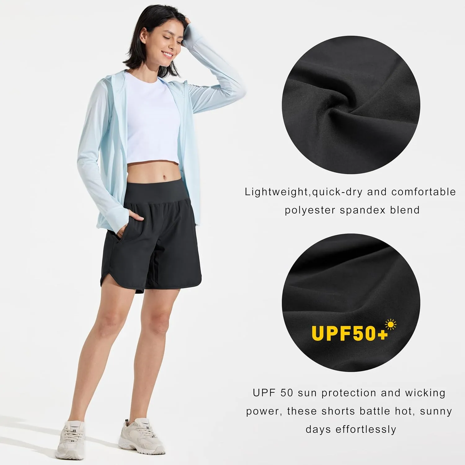 Libin Women's 7" Athletic Running Long Shorts with Liner High Waist Quick Dry Gym Workout Sports Shorts with Zipper Pocketss