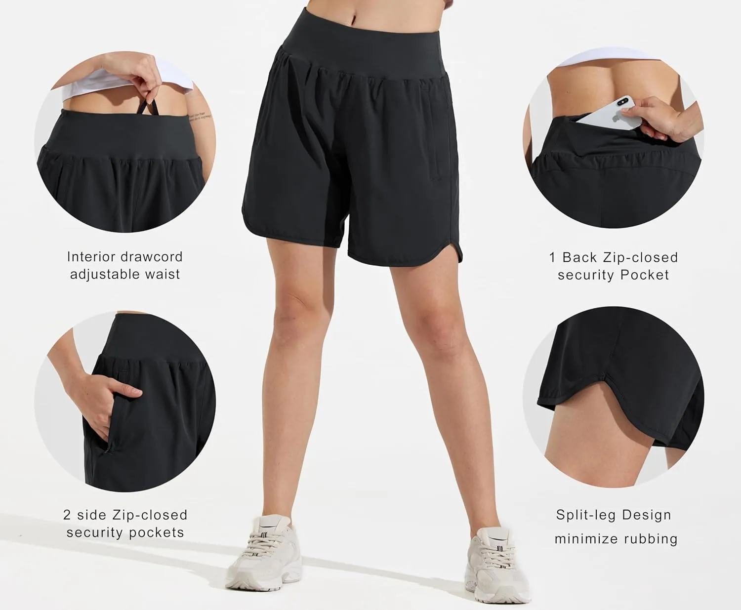Libin Women's 7" Athletic Running Long Shorts with Liner High Waist Quick Dry Gym Workout Sports Shorts with Zipper Pocketss