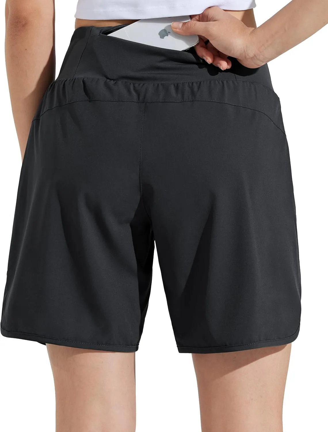 Libin Women's 7" Athletic Running Long Shorts with Liner High Waist Quick Dry Gym Workout Sports Shorts with Zipper Pocketss