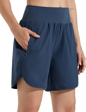 Libin Women's 7" Athletic Running Long Shorts with Liner High Waist Quick Dry Gym Workout Sports Shorts with Zipper Pocketss