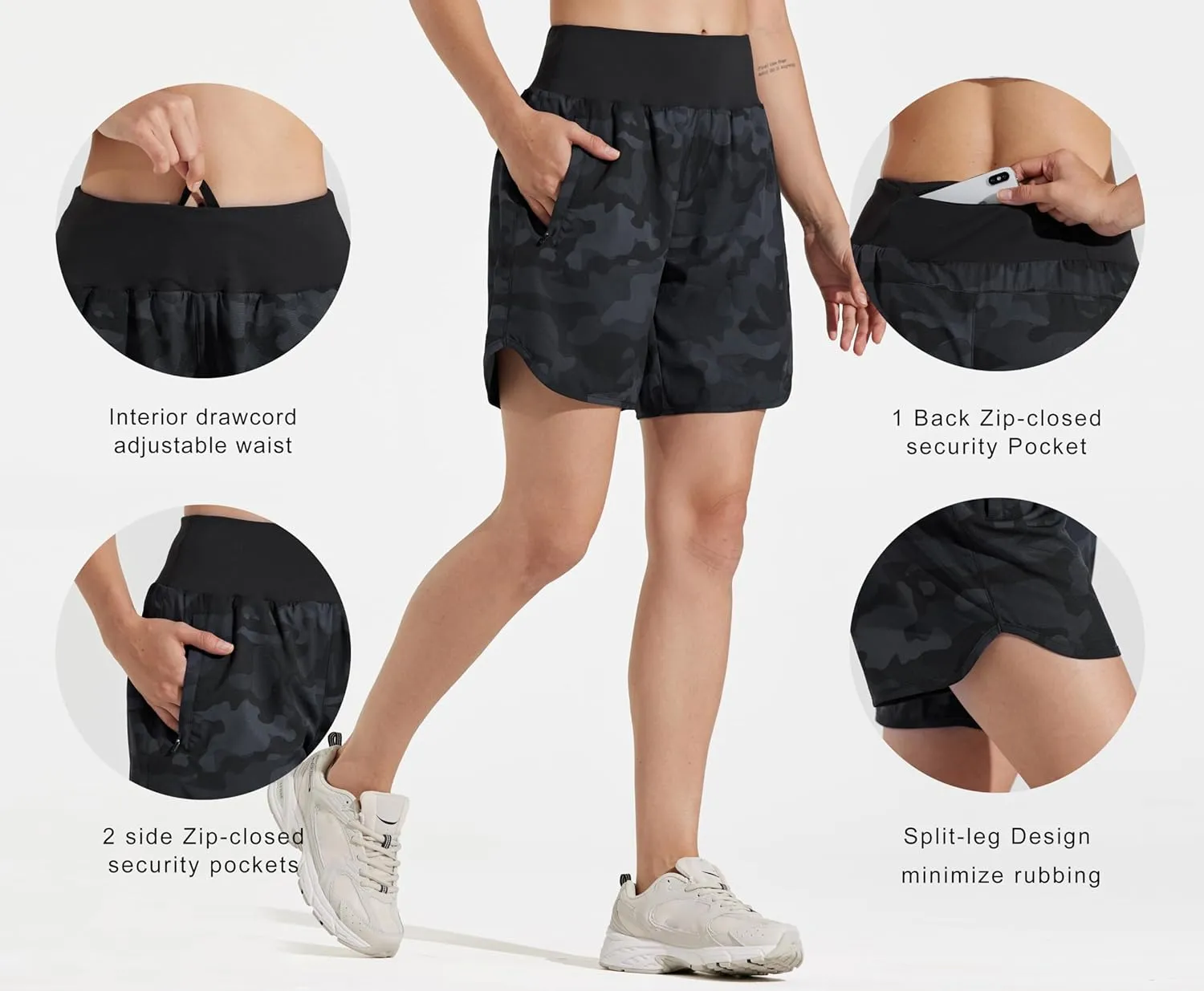 Libin Women's 7" Athletic Running Long Shorts with Liner High Waist Quick Dry Gym Workout Sports Shorts with Zipper Pocketss