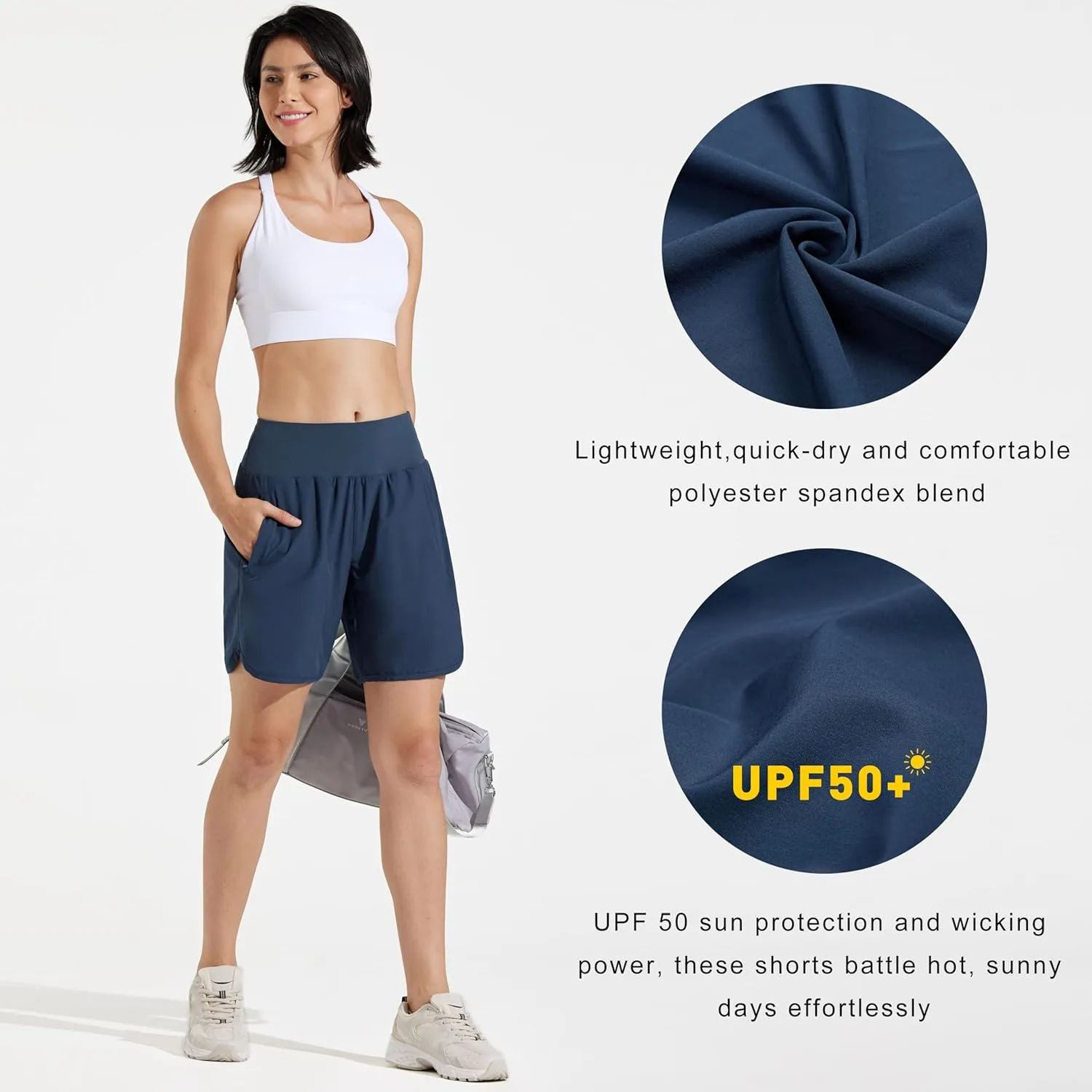 Libin Women's 7" Athletic Running Long Shorts with Liner High Waist Quick Dry Gym Workout Sports Shorts with Zipper Pocketss