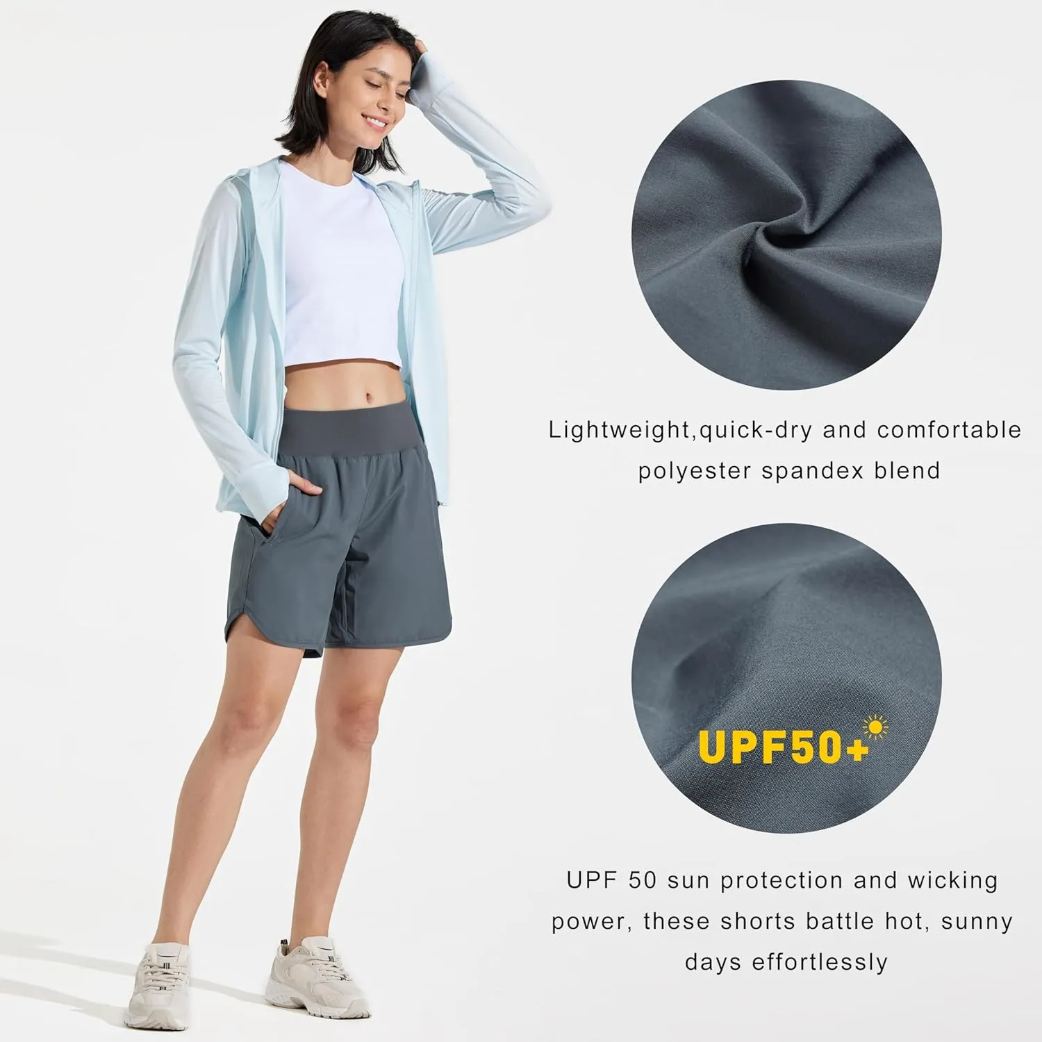 Libin Women's 7" Athletic Running Long Shorts with Liner High Waist Quick Dry Gym Workout Sports Shorts with Zipper Pocketss