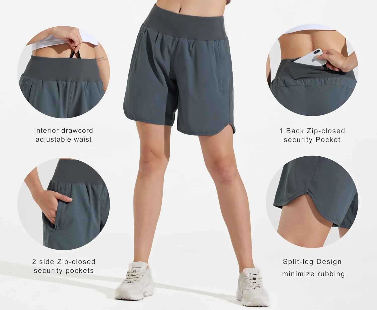 Libin Women's 7" Athletic Running Long Shorts with Liner High Waist Quick Dry Gym Workout Sports Shorts with Zipper Pocketss