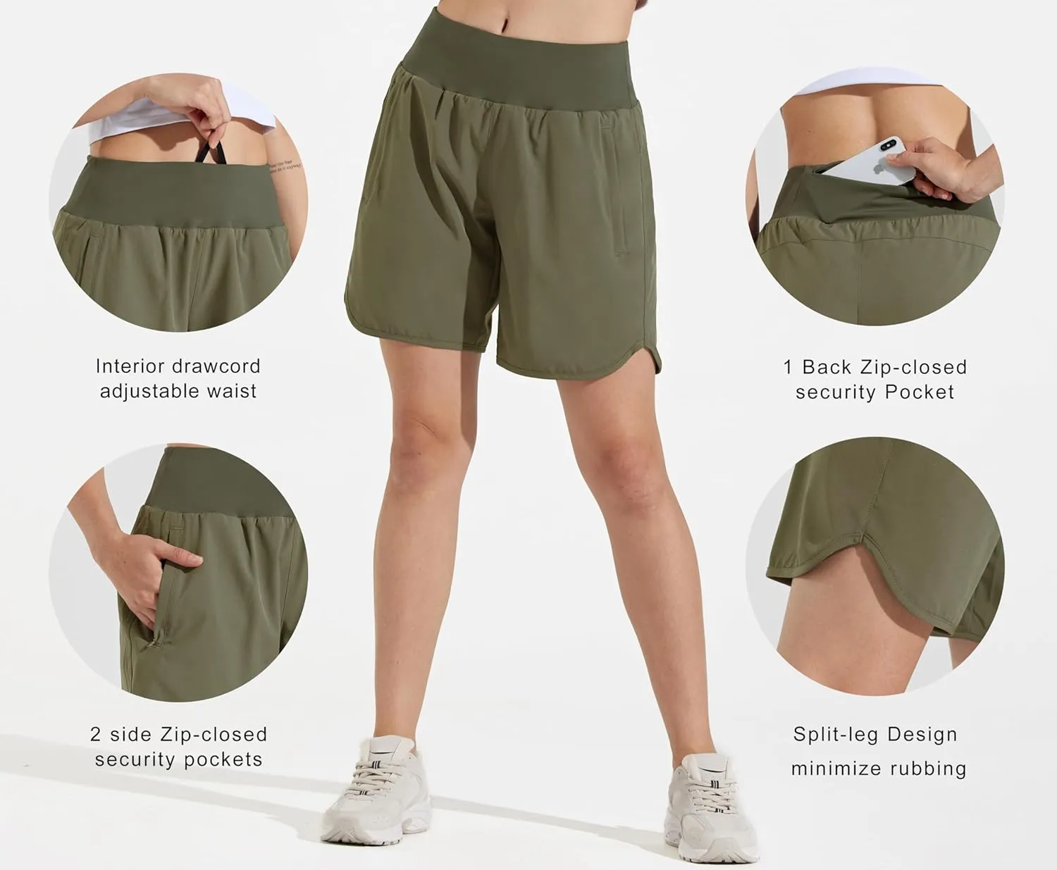 Libin Women's 7" Athletic Running Long Shorts with Liner High Waist Quick Dry Gym Workout Sports Shorts with Zipper Pocketss
