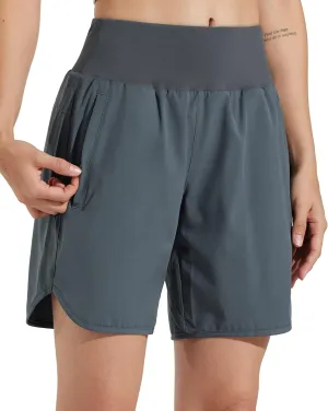 Libin Women's 7" Athletic Running Long Shorts with Liner High Waist Quick Dry Gym Workout Sports Shorts with Zipper Pocketss
