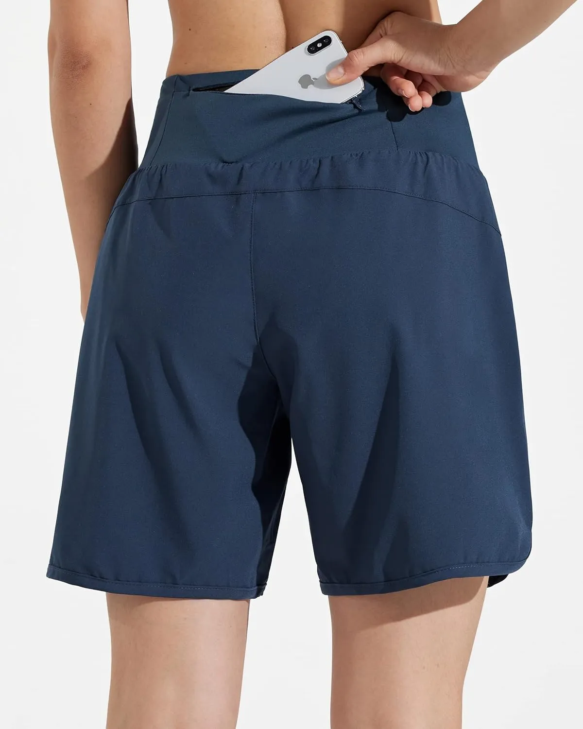 Libin Women's 7" Athletic Running Long Shorts with Liner High Waist Quick Dry Gym Workout Sports Shorts with Zipper Pocketss