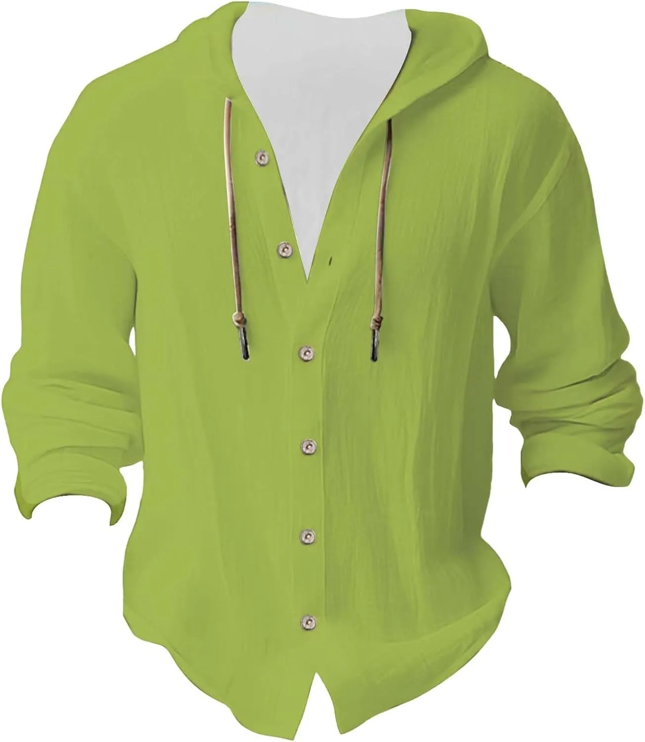 Linen Button Down Shirt for Men Casual Plain Hooded Tee Long Sleeve Summer Beach Vacation Drawstring Hoodie Shirts