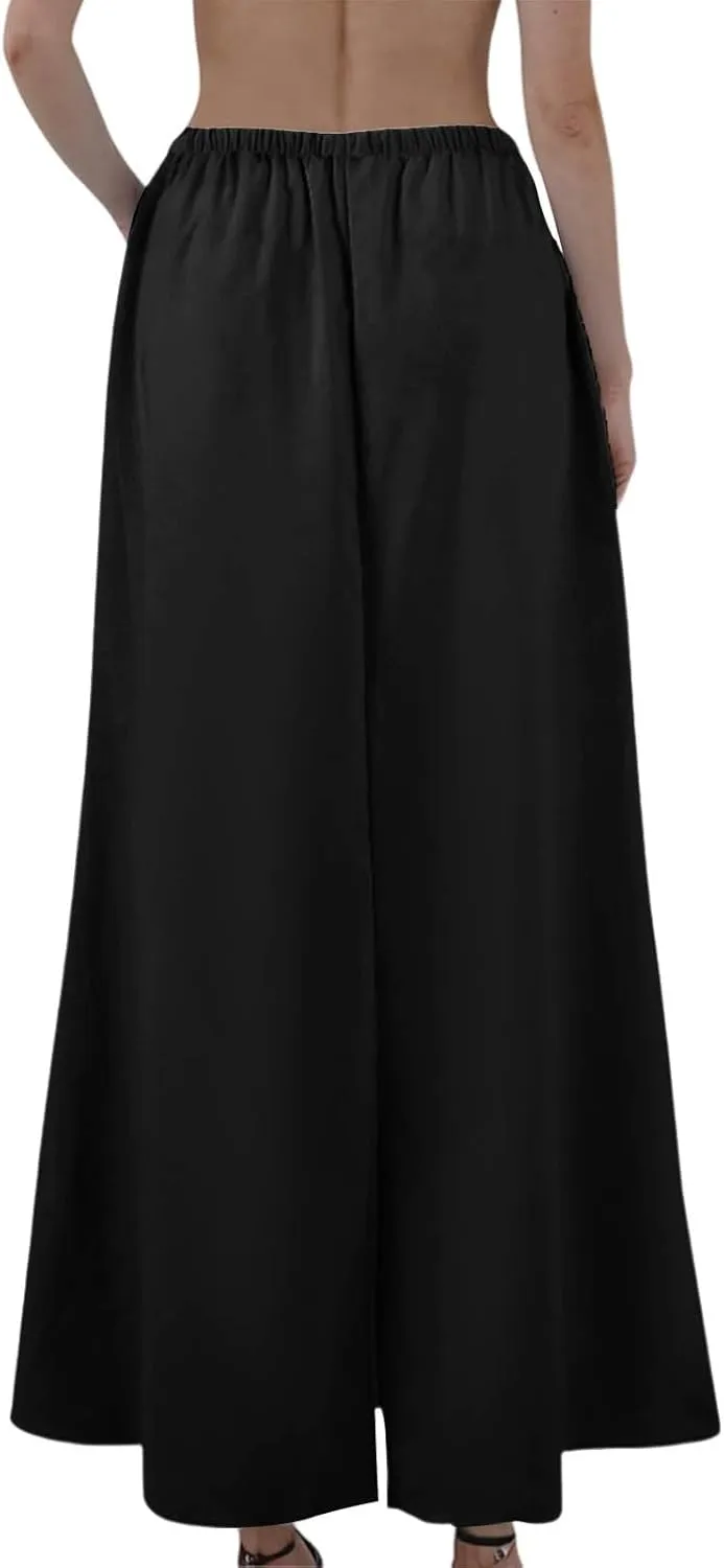 Long Skirts for Women Summer Linen Maxi Skirt Back Slit High Waisted A-Line Skirts Beach Drawstring Flowy Skirts
