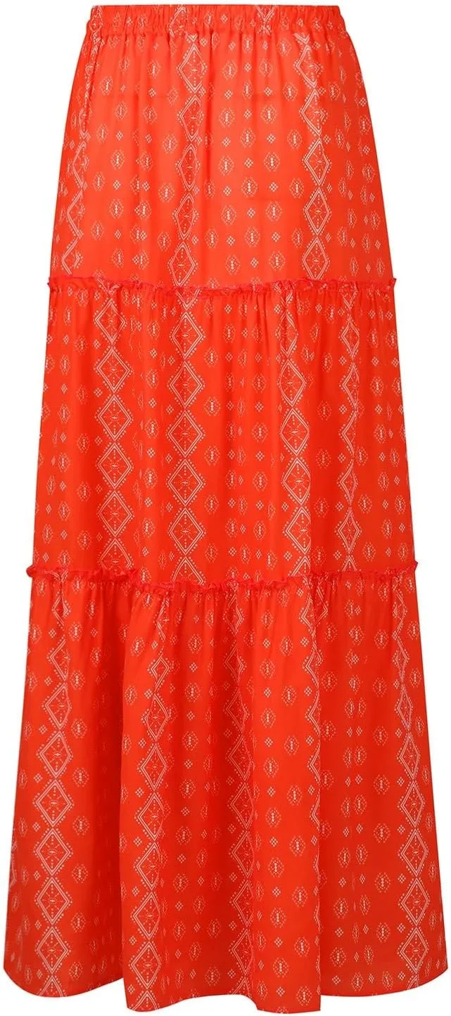 Long Skirts for Women,Elastic High Waisted Drawstring Flowy Maxi Skirts Trendy 2025 Summer Vacation Bohemian