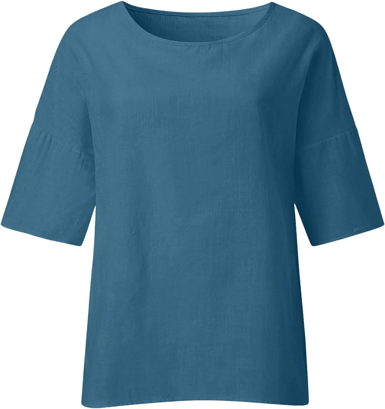 Loose Fit Long T Shirts for Women Summer Fall 3/4 Length Sleeve Crewneck Linen Plain Tops Shirts Women 2025 Trendy