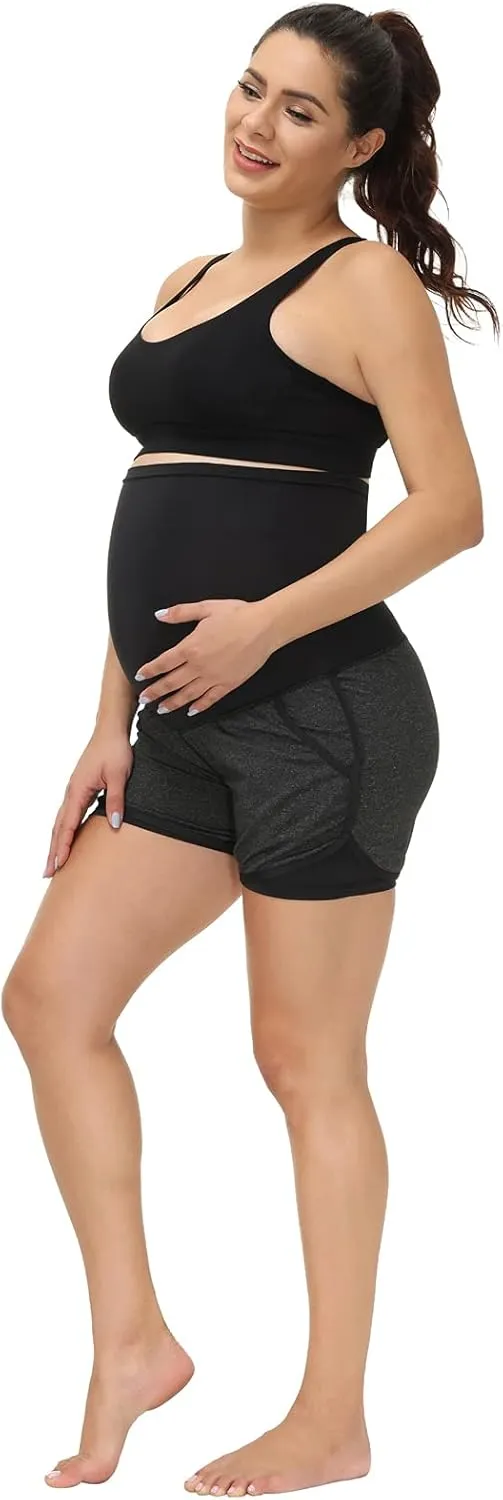 Maacie Maternity Active Shorts Workout Running High Waist 2 in 1 Quick-Drying Shorts