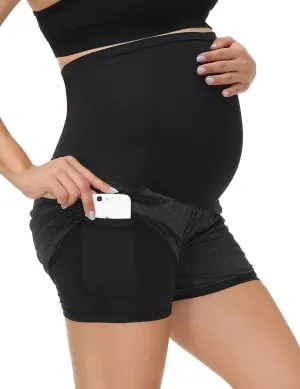 Maacie Maternity Active Shorts Workout Running High Waist 2 in 1 Quick-Drying Shorts